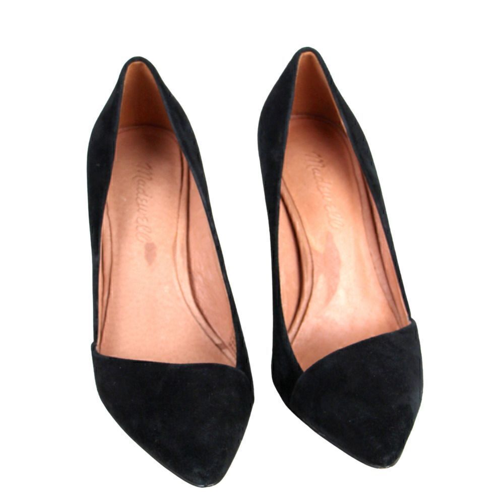 Madewell BLACK GENUINE LEATHER SUEDE MID HEEL POINTED CLASSIC PUMP SHOES Size 6